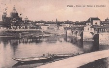 1527) CARTOLINA PAVIA PONTE TICINO PANORAMA BARCA PESCA VIAGGIATA