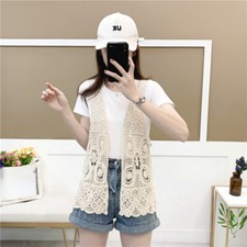 Donna Uncinetto Floreale Gilet