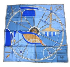 Foulard Hermes PETIT DUC 90 Cm Seta Blu Carrozza A Cavallo 35"