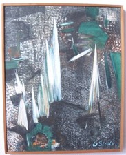 tableau composition abstraite peinture  Painting   50x40 Signé Georges Strale