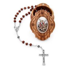 Collana preghiera San Michele Rosario perline scatola legno cattolica dal Vat...