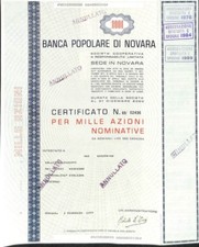 1984 BANCA POPOLARE DI NOVARA * AZIONE AUTENTICA ORIGINALE E CIRCOLATA IN BORSA1