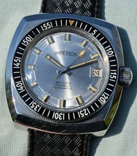 Raro Orologio Acciaio Imperios Diver Sub 150mt Ghiera in Bachelite Corona a Vite