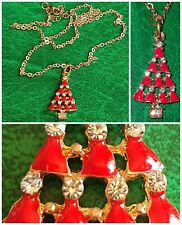 Collana ALBERO NATALE ?ABETE catenina PENDENTE oro STRASS smalto ROSSO ciondolo