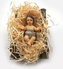 Mangiatoia In Legno Con Gesù Bambino In Resina Altezza Cm 14.5