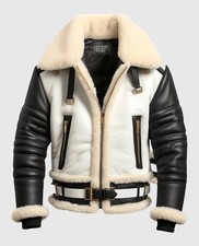 Giubbotto bomber uomo bianco e nero aviatore B3 vera pelle di pecora pelliccia cappotto