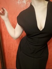 Vestito Abito tubino donna nero con scollo a v volpe rossa 44 L mezze maniche 