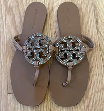 Tory Burch Miller sandali impreziositi da cristalli marroni da donna 8 preppy resort spiaggia