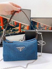Borsa trucco Prada blu denim