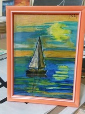 Dipinto  Acrilico Barca A Vela 18x24cm Cornice Quadro 