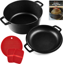 Pentola in Ghisa Con Coperchio, Utensile Da Cucina Pretrattato 2 in 1, Casseruol