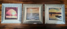 Set 3 pezzi Quadri Tramonto Cornice Legno Color Oro 25x25