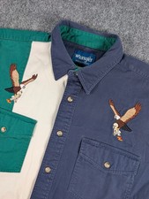 Camicia vintage Wrangler Pearl Snap Gaucho uomo grande blocco colore aquila bambino ricamo