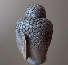 Testa di Buddha thailandese grande pesante 12 kg in ghisa H28 cm