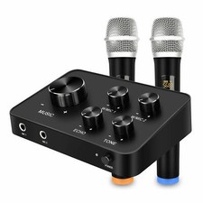 Set Sistema Mixer Microfono Karaoke Portatile con Doppio Microfono Wireless UHF HDMI AUX In
