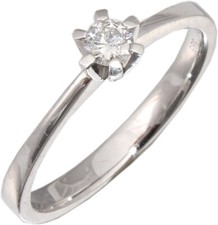 Anello Donna Solitario Brillante 0.15 Carati W/p2 Oro Bianco 585 14kt Sabbiato
