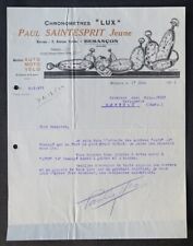 Fattura 1922 BESANCON cronometro LUX SAINTESPRIT bicicletta orologeria illust...