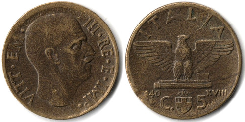 Italia centesimi 1940 - 5, centesimi,
