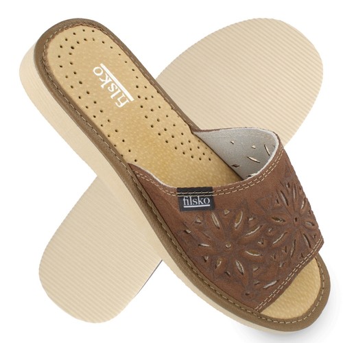 Pantofole donna pelle marrone