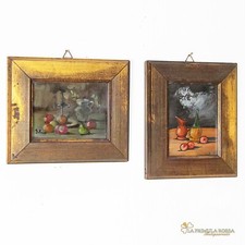 Quadro dipinto a olio natura morta coppia di quadretti stile antico con frutta