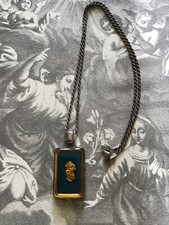 Ciondolo vintage foglia oro 24 K incassato in vetro di Murano con catenina argento 925