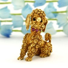 Spilla spilla Italia barboncino cane vintage oro giallo massiccio 18 kt 750 e smalto rubino