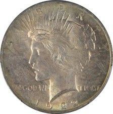 1922 Dollaro della Pace PCGS MS65 Tonalità Fantasia, Certificazione 46298717