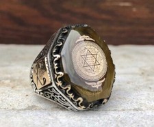 Anello fatto a mano in argento sterling 925 con sigillo di Re Salomone, sigillo di Solimano, talismano