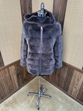 NORMAN AMBROSE DESIGNER PELLICCIA ORIZZONTALE PELLICCIA VISONE TOSATA CAPPUCCIO CAPPOTTO GIACCA S