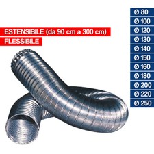 TUBO FLESSIBILE ESTENSIBILE ALLUMINIO PER CAPPA CUCINE FORNI STUFE 1-3M (16124V)