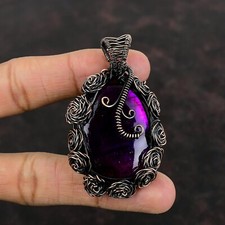 Ciondolo fiore avvolto filo regalo amore rame gioielli labradorite fuoco rosa 2,36"