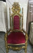 TRONO POLTRONA REALE IN LEGNO BAROCCO FOGLIA ORO CON TESSUTO ROSSO E CRISTALLI
