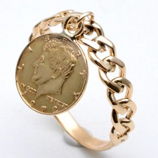 Anello K18 con ciondolo a moneta Oro giallo circa taglia 10,5 peso circa 2,2 g
