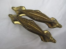 ANTICA COPPIA MANIGLIE OTTONE X CREDENZA  ARMADIO LIBRERIA SCRIVANIA COMODINO