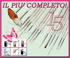 15 PENNELLI FINI VARIE FORME PER NAIL ART RICOSTRUZIONE UNGHIE GEL SMALTO UV 