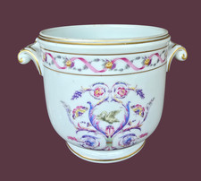Vaso Cachepot Ginori  Pittoria anni 50 motivi floreali, nastri rosa e cigno