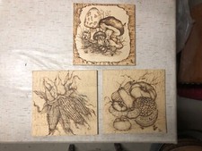 3 Quadri Legno pirografia Hand Made