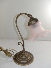 Lampada per comodino camera da letto in ottone brunito abat-jour vetro ROSA