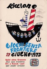 28-62) CARTOLINA RICCIONE GIOCHI SENZA FRONTIERE 1975 VIAGGIATA RIMINI