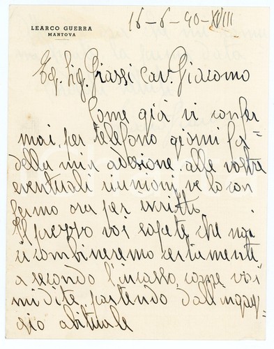 1940 ciclismo mantova lettera - ciclismo,