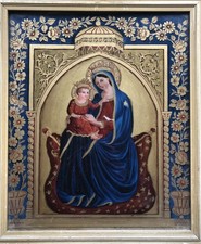 “MADONNA CON BAMBINO” DIPINTO AD OLIO SU VETRO SECONDA METà Sec. XIX