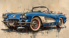 CARCANVAS_IT - CHEVROLET CORVETTE C2 1959 BLUE STYLE CM 50 X 90