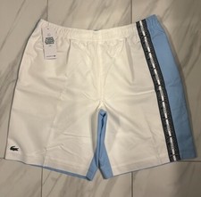 Lacoste Sport pantaloncino uomo foderato con logo bianco azzurro nuovo