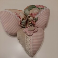 Vecchia Decorazione Stile Shabby 3  Cuori di  cotone da appendere Fatto a mano 