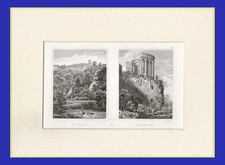 TIVOLI , TEMPIO DELLA SIBILLA E CASCATELLE, incisione del 1837,  su passepartout