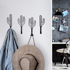 Appendiabiti da parete in metallo nero a forma di cactus Saguaro stile sud-ovest, set di 4