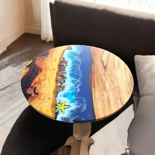 Custom made round epoxy coffee - made,