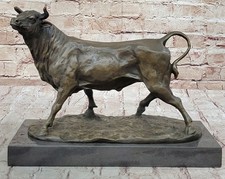 Grande Magnifica Borsa Toro Scultura Bronzo Base Marmo Statua Arte