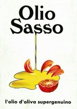 PUBBLICITA' 1959 OLIO D'OLIVA SASSO STUDIO TESTA POMODORO ROSSO TAGLIATO GRAFICA