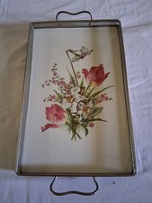 VASSOIO ART NOUVEAU IN METALLO CON PLACCA CENTRALE IN PORCELLANA DEC.A MANO